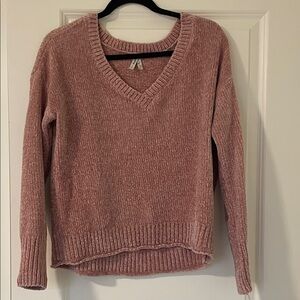 Mudd Chenille Knit V-Neck Long Sleeve Sweater Mauve Pink
